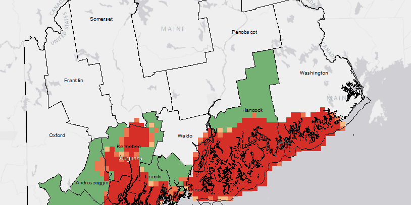 A picture of Maine with spatial data overlaid